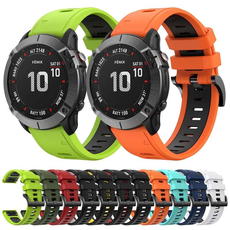 For Garmin Fenix 6X Pro 26mm Two-Color Sports Silicone Watch Band(Black+Grey)