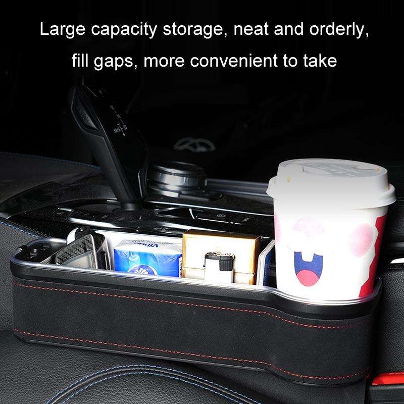 Car Central Control Seat Gap Storage Box with Dual USB Ambient Lights, Color: Suede Khaki Co-pilot