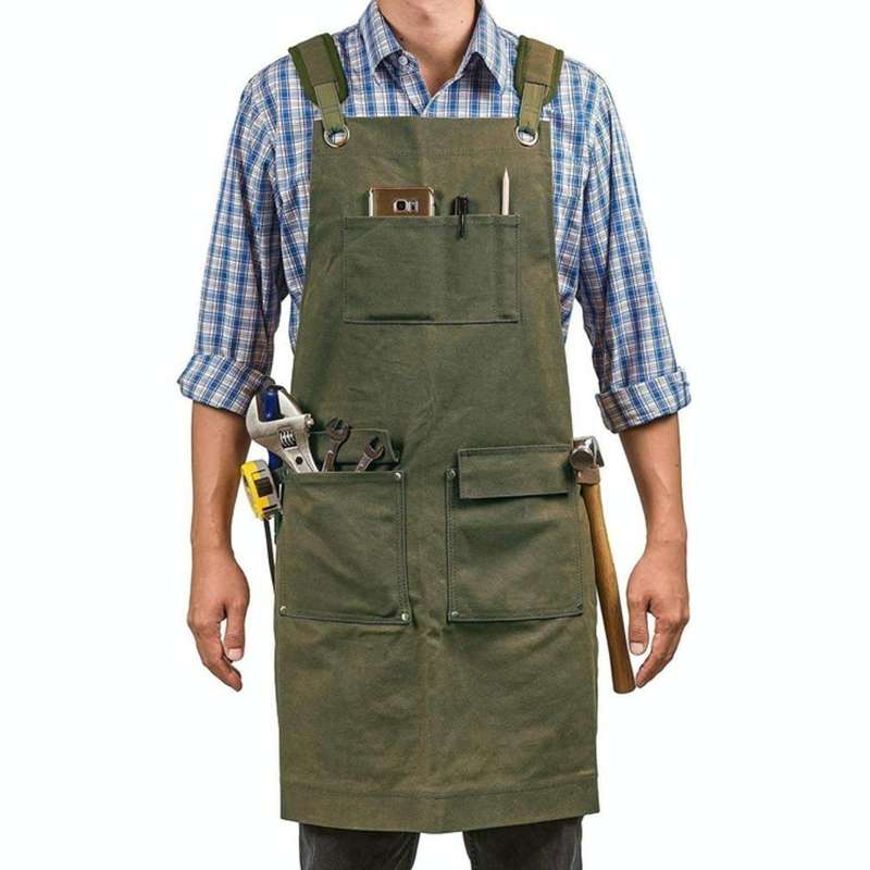 Heavy Canvas Carpentry Electrician Garden Workwear Apron(Army Green)