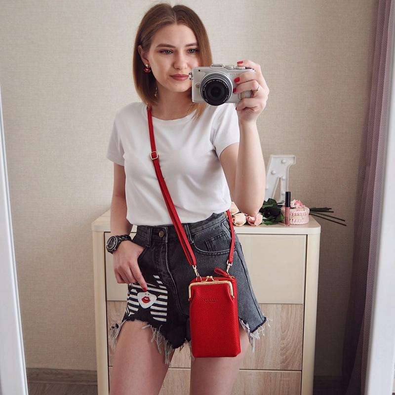 H2107 Ladies Mobile Phone Bag Shoulder Messenger Bag Pebbled Zipper Wallet(Pink)