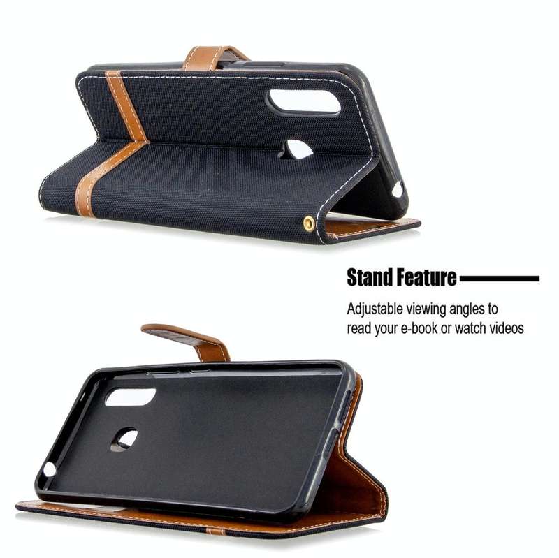 For Galaxy A70e Color Matching Denim Texture Horizontal Flip Leather Case with Holder & Card Slot...