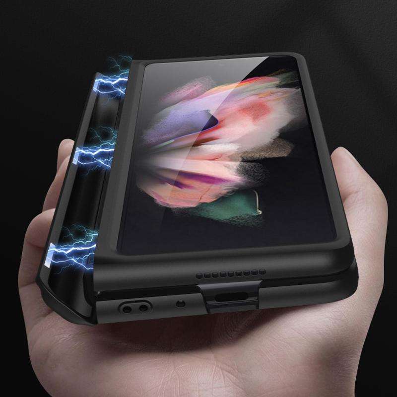 For Samsung Galaxy Z Fold3 5G GKK Magnetic Full Coverage Phone Flip Case with Pen Slot(Gold)