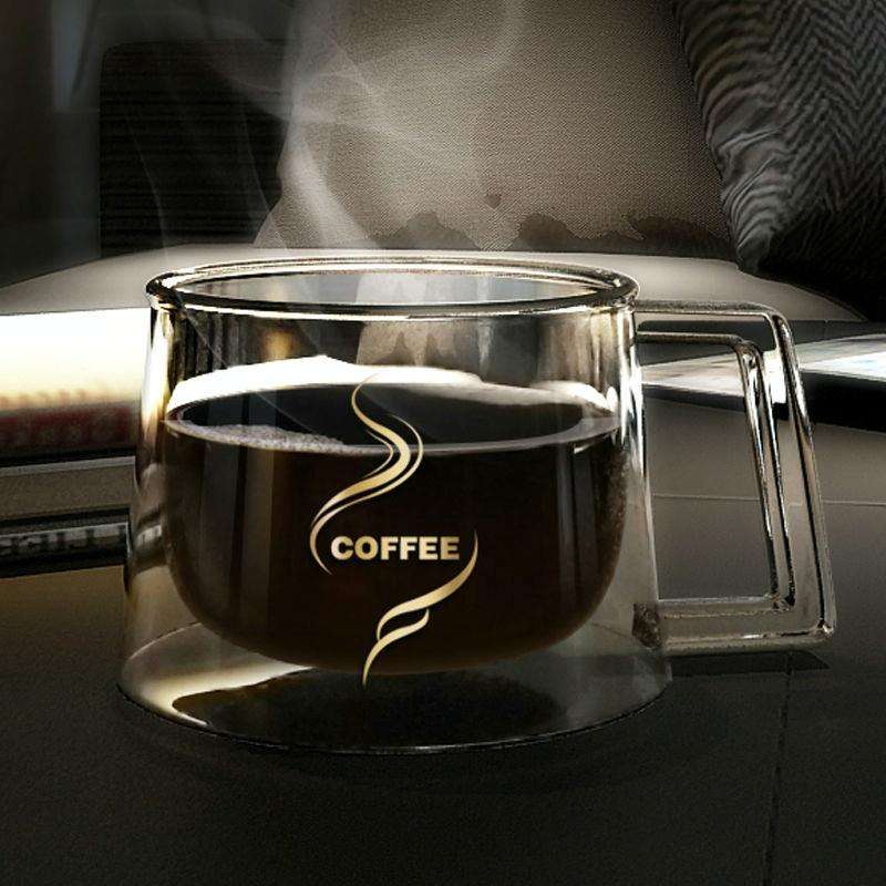 Double Wall Mug Office Mugs Heat Insulation Double Coffee Mug Coffee Glass Cup, Style:No label