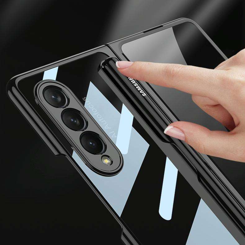 For Samsung Galaxy Z Fold3 5G GKK Integrated Electroplating + Glass Phone Case with Pen Slot(Dark...