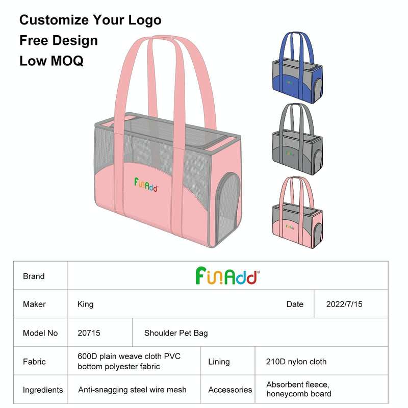 FUNADD Portable Breathable Pet Bag Outdoor Shoulder Tote Bag (Pink)