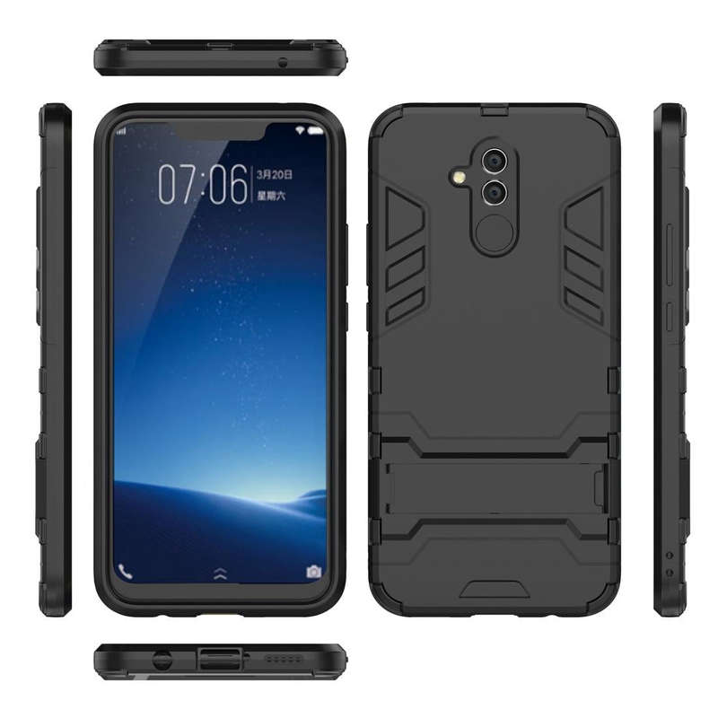 Shockproof PC + TPU Case for Huawei Mate 20 Lite, with Holder(Black)