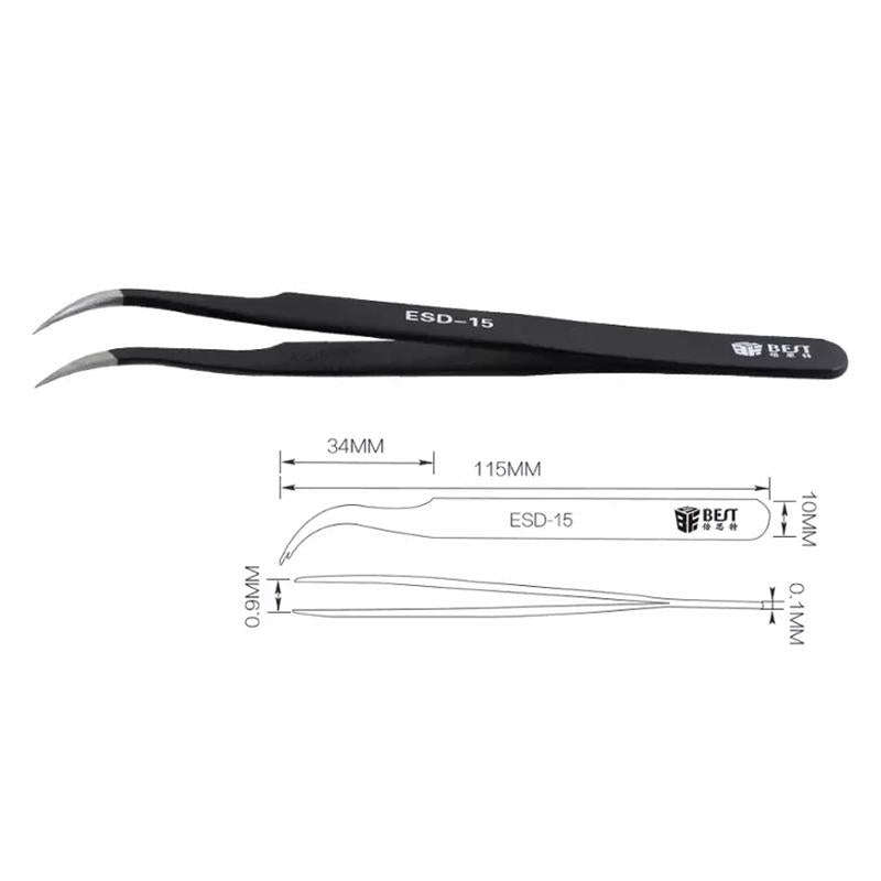 BEST BST-15 Precision Anti-static ESD Stainless Steel Tweezers