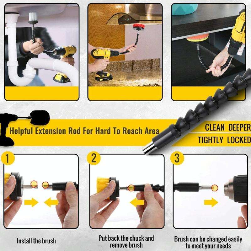 31pcs/set Electric Drill Brush Kitchen Bathroom Wall Cleaning Set(Yellow)