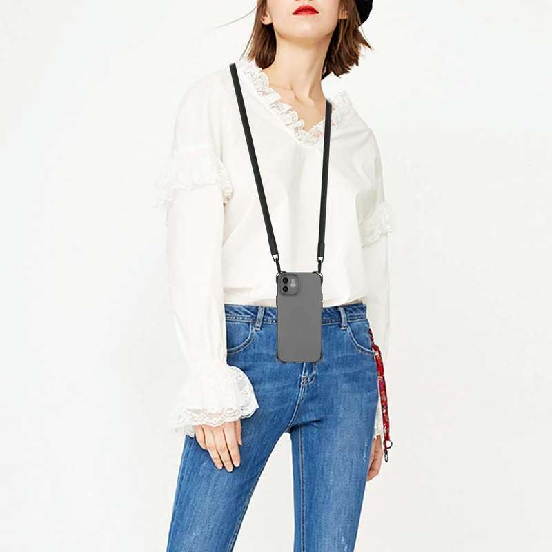 For iPhone 11 Four-corner Shockproof TPU Phone Case with Lanyard(Black)