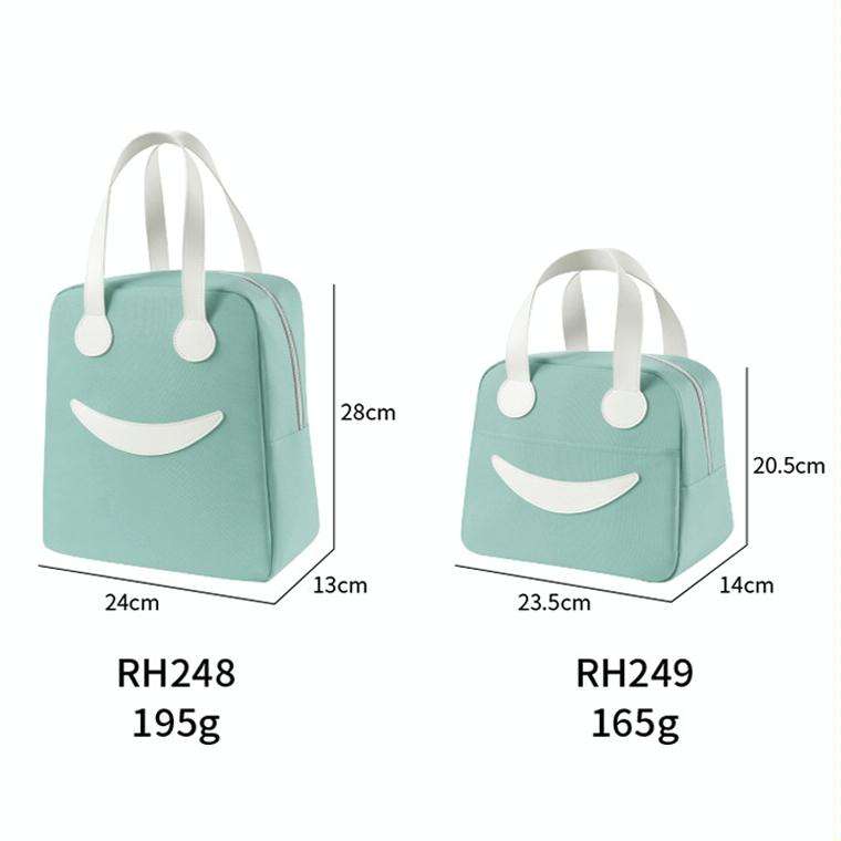 Smiley Lunch Bag with Leather Handles, Size: L (Gray)