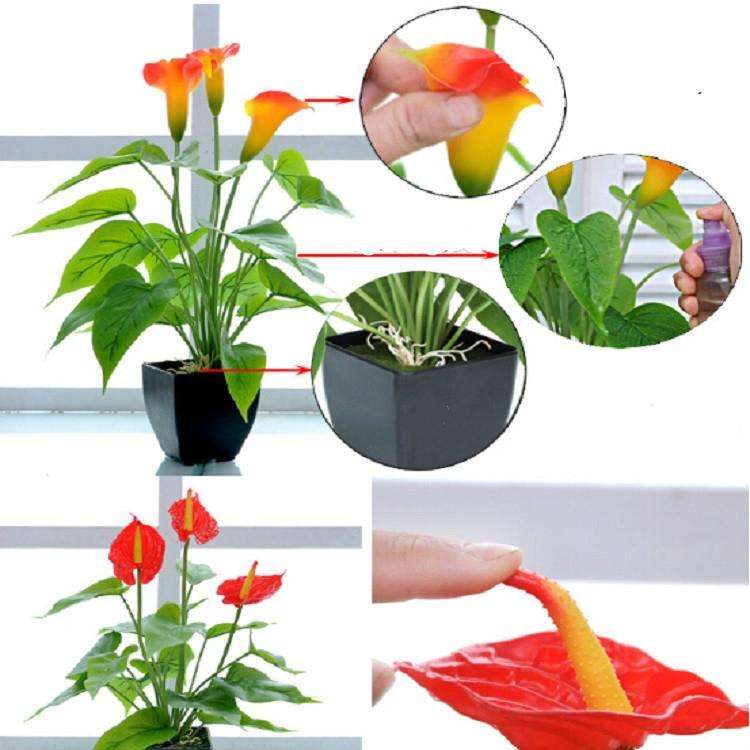 Artificial Flower Calla Plant Potted Home Decoration Green Plant(White Green)