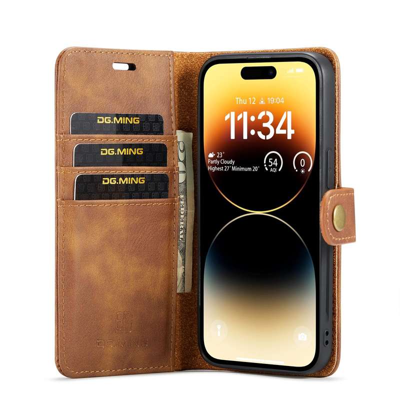 For iPhone 14 Pro Max DG.MING Crazy Horse Texture Detachable Magnetic Leather Case(Brown)