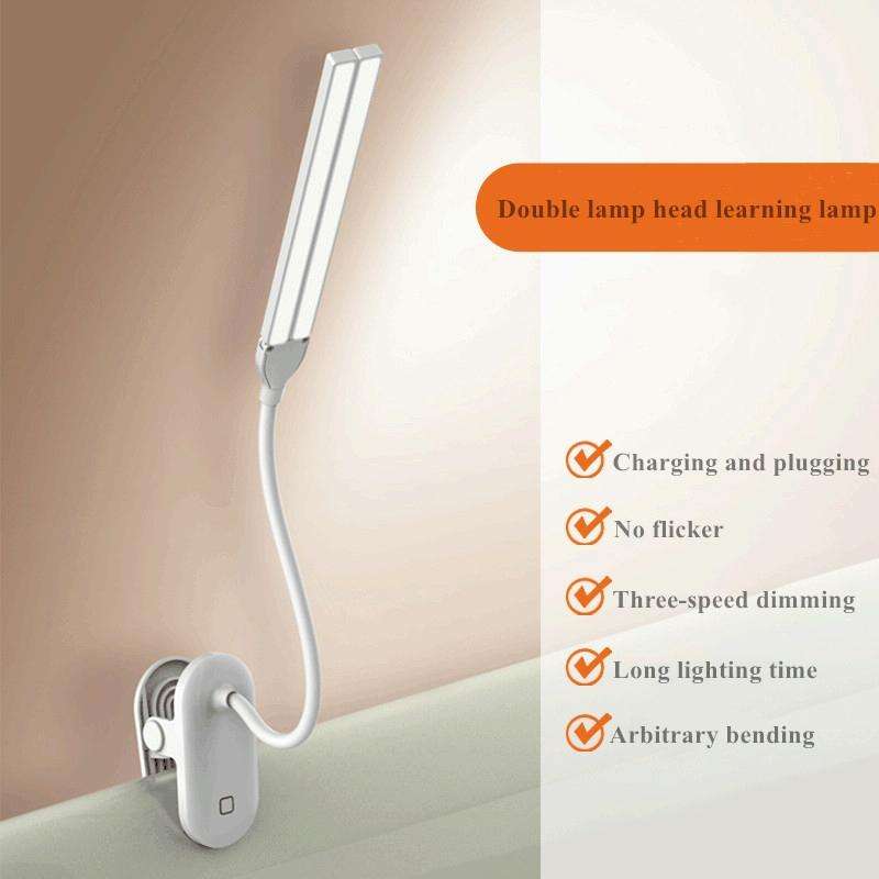 TD5 Double Lamp Head USB Desktop Clip Table Lamp,Style: Plug-in Version (White)