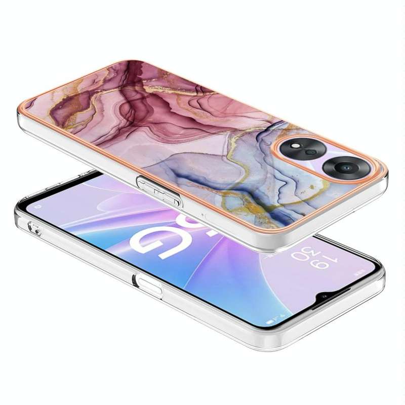 For OPPO A78/A58 Electroplating Marble Dual-side IMD Phone Case(Rose Red 014)