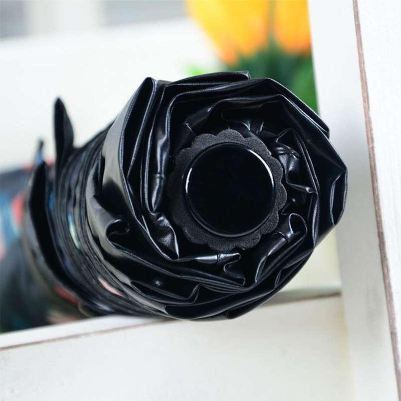 Lightweight Portable Three Folding Folding Umbrella, Black Waterproof Anti-UV, K Pattern