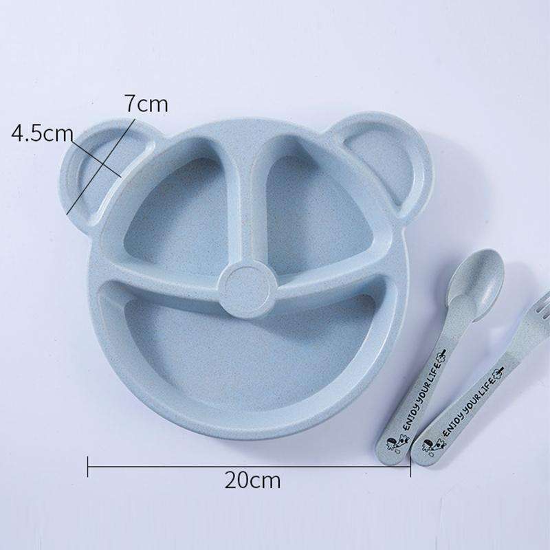 3 PCS/Set Baby Bowl+Spoon+Fork Feeding Food Tableware Cartoon Bear Kids Dishes Eating Dinnerware(...