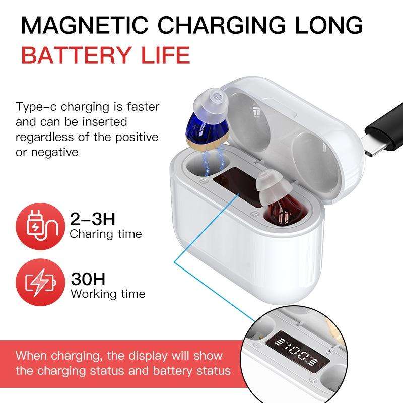 GM-912 Digital Hearing Aid Sound Amplifier With Digital Display Charging Compartment(Red Blue)