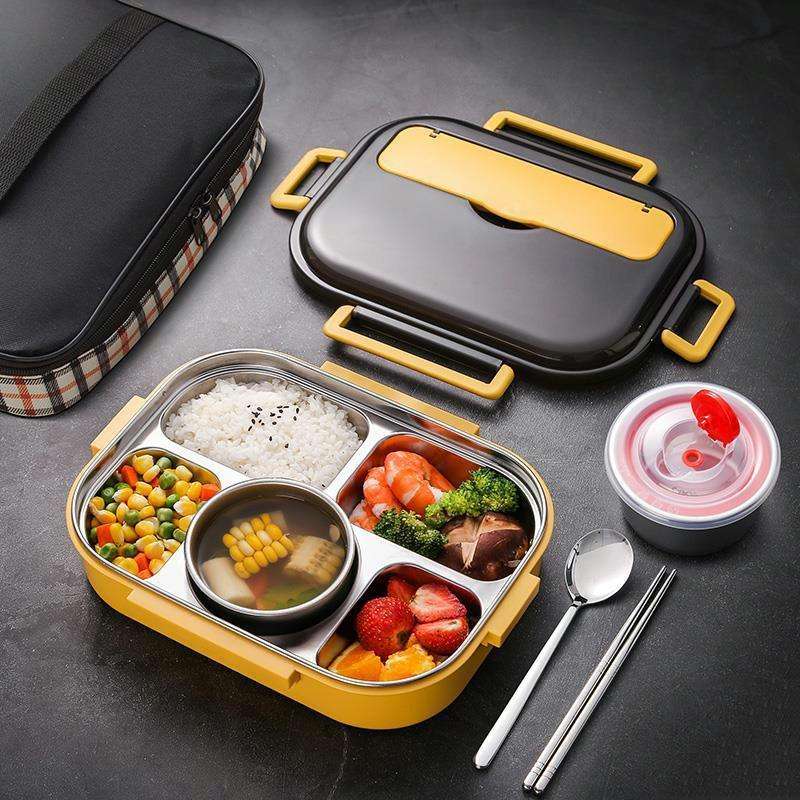 304 Stainless Steel Double-Layer Large-Capacity Portable Lunch Box, Color: Lemon Yellow(Medium 5 ...