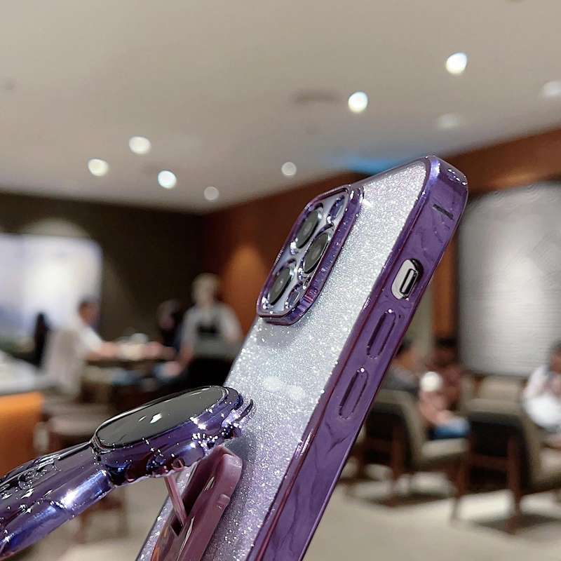 For iPhone 14 Pro Max Astronaut Holder Gradient Glitter Powder Phone Case(Purple)