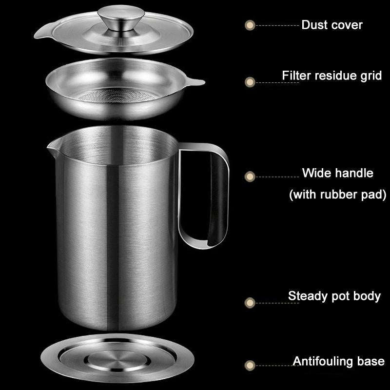 Household 304 Stainless Steel Large Capacity Oil Separator Pot, Capacity: Steel Color 2000ml