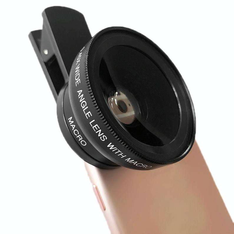2 PCS 0.45X Ultra-Wide-Angle Macro Combination Mobile Phone External Lens With Clip(Black)
