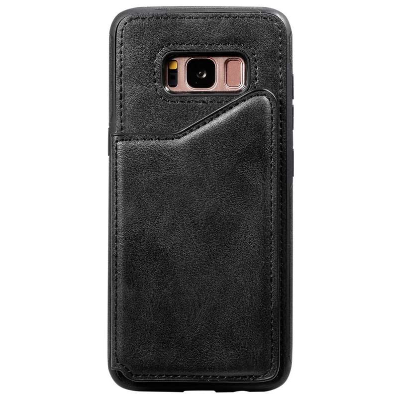 For Galaxy S8 Shockproof Calf Texture Protective Case with Holder & Card Slots & Frame(Black)