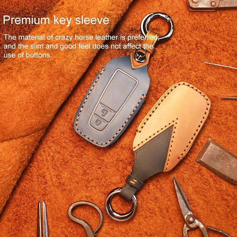 For Toyota Car Cowhide Leather Key Protective Cover Key Case, Three Keys Version (Red)