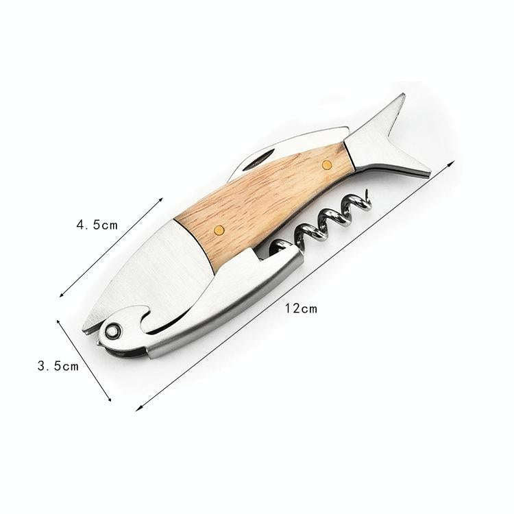 Fish Shape Wine Opener Wine Multifunctional Corkscrew with Wooden Handle