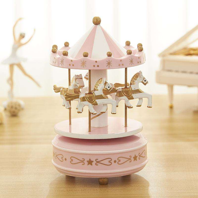 Sky City Carousel Clockwork Music Box Couples Birthday Gift(K0132 Star Pink)