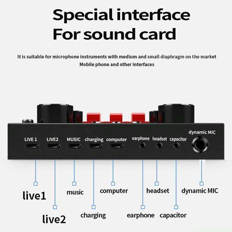 V8S Sound Card Mobile Phone Computer Anchor Live K Song Recording Microphone, Specification: Engl...