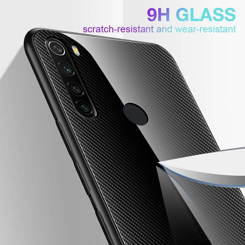 For Xiaomi Redmi Note 8 Carbon Fiber Texture Gradient Color Glass Case(Red)