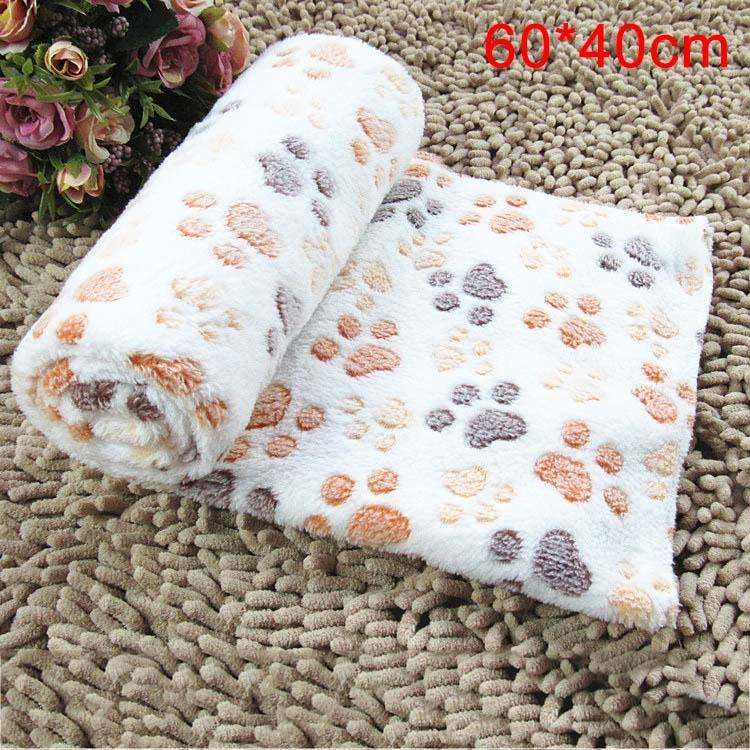 Dog Kennel Mat Footprints Pattern Thick Warm Coral Fleece Pet Dog Blankets, Size: S, 40*60cm(Beige)