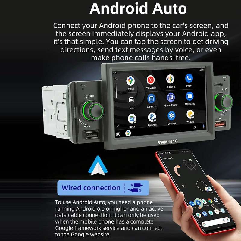 SWM151C 5 inch Portable Car MP5 Player Support CarPlay / Android Auto(Black)