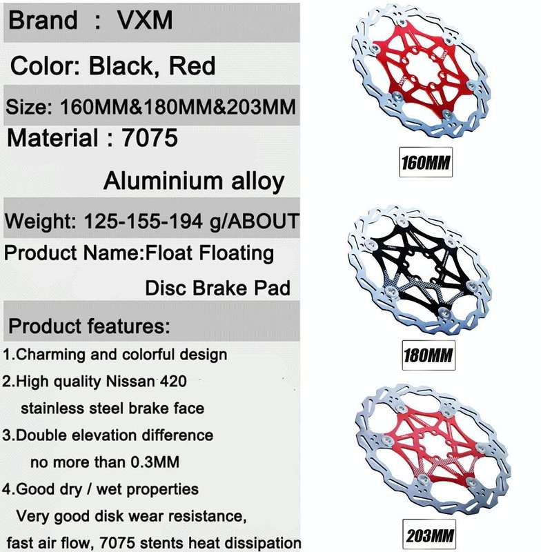 VXM Bicycle Mountain Bike Floating Brake Disc Brake 160mm(Black)(Black)