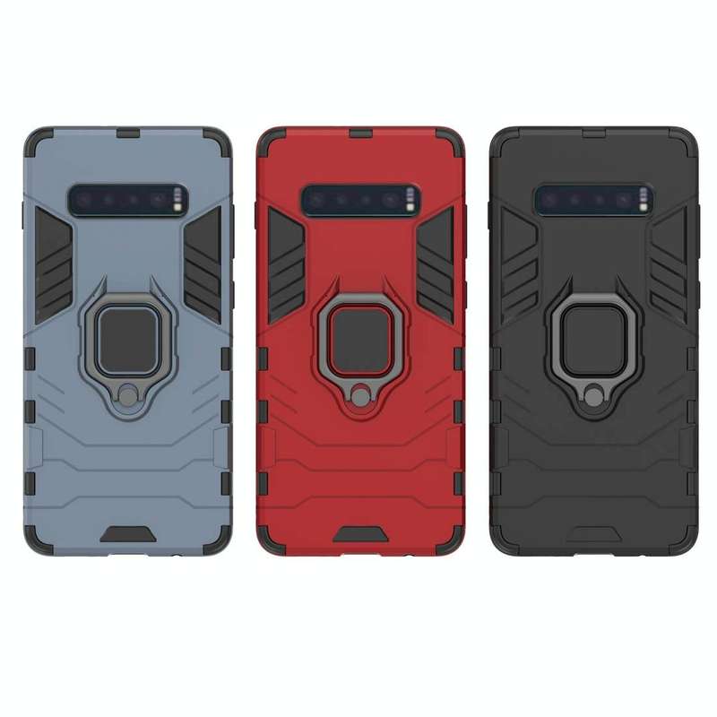 PC + TPU Shockproof Protective Case for Samsung Galaxy S10 Plus, with Magnetic Ring Holder(Red)