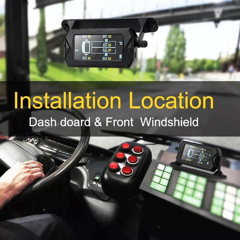 15Bar Solar Wireless Tire Pressure Monitoring System TPMS 6 External Sensors for 6-wheel Truck Bus