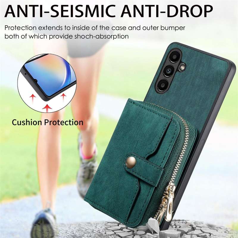For Samsung Galaxy A34 Crossbody Multi-function Zipper Wallet Phone Case(Green)