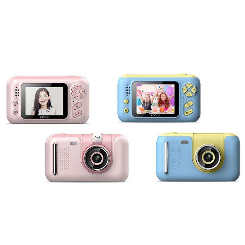 2.4 Inch Children HD Reversible Photo SLR Camera, Color: Yellow Blue + 16G Memory Card + Card Reader