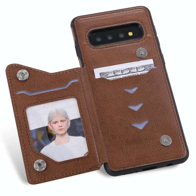 For Galaxy S10 Solid Color Double Buckle Zipper Shockproof Protective Case(Brown)