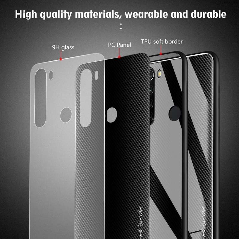 For Xiaomi Redmi Note 8 Carbon Fiber Texture Gradient Color Glass Case(Red)