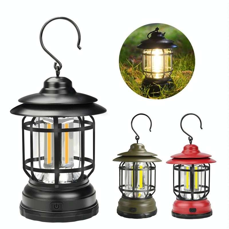 Portable Retro Hanging Lamp Lantern Camping Tent Light, Type:USB Charging(Black)