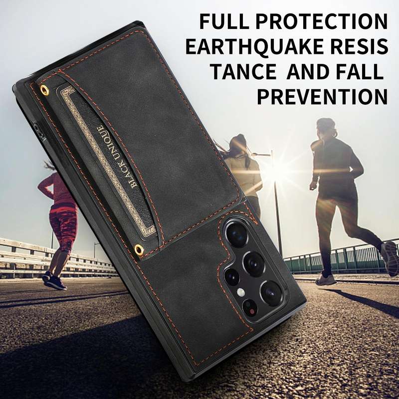 For Samsung Galaxy S22 Ultra Three-fold Leather Phone Case with Card Slot & Wallet & Holder(Black)