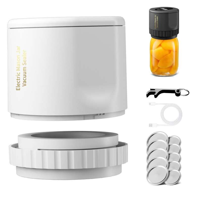 Electric Mason Jar Vacuum Sealer Kit Sealing Machine for Food Storage With 10 Jar Lids(White)