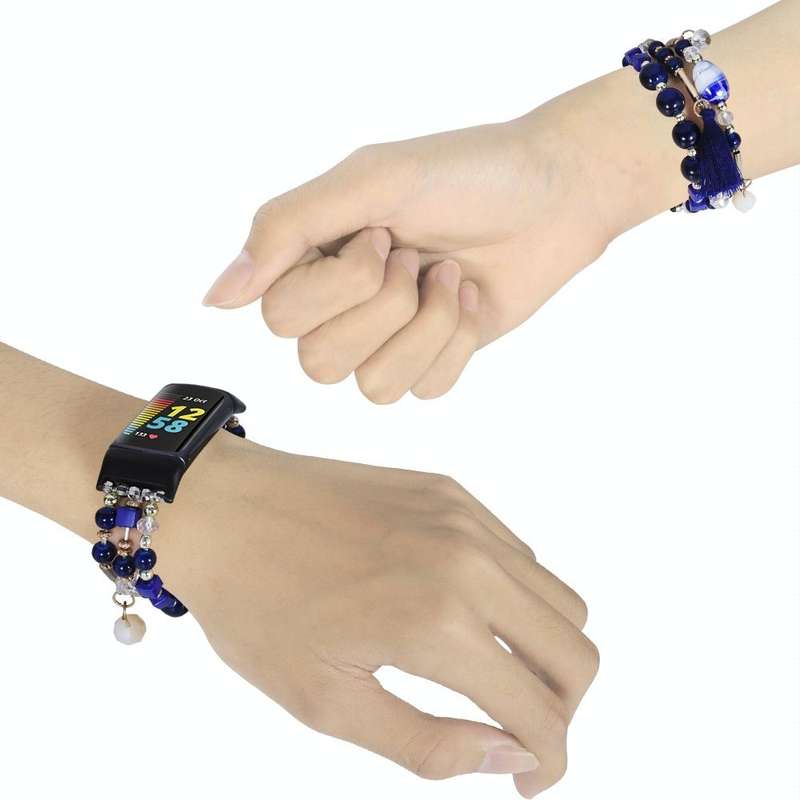 For Fitbit Charge 5 Round Bead Chain Watch Band(Blue)