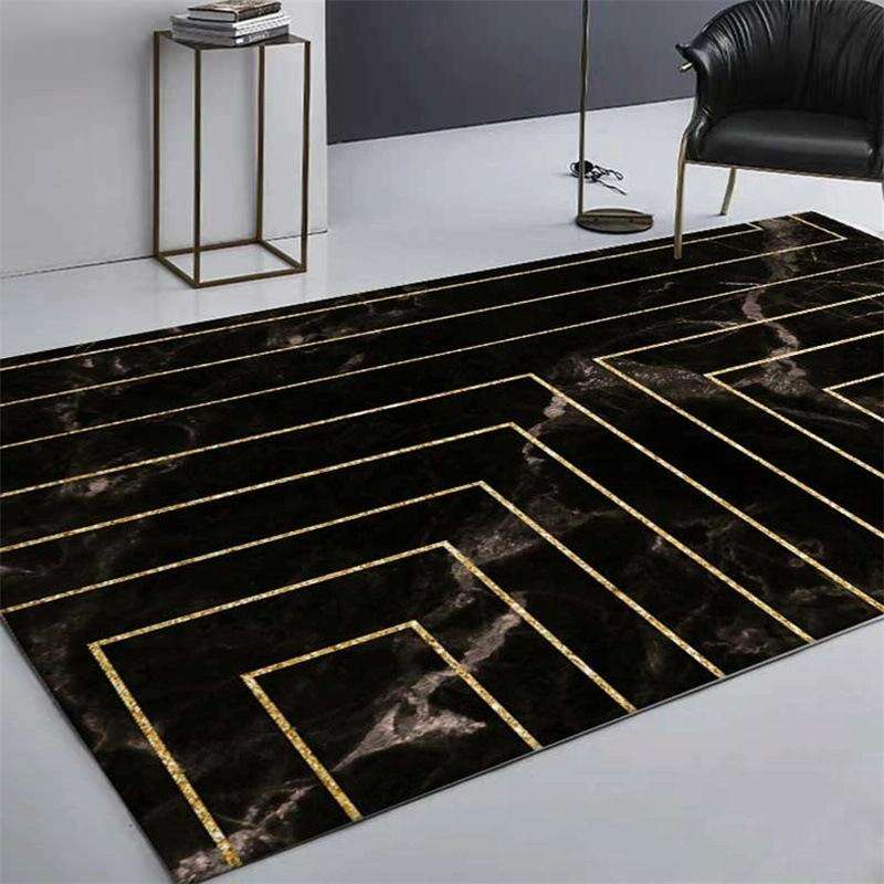 Marble Texture Square Lines Carpets Rugs For Home Living Room, Size:80x120cm(Black Gold)