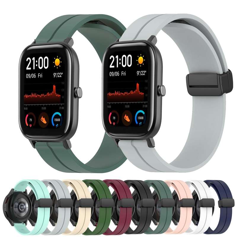 For Amazfit GTS 20mm Solid Color Magnetic Clasp Silicone Watch Band(Black)
