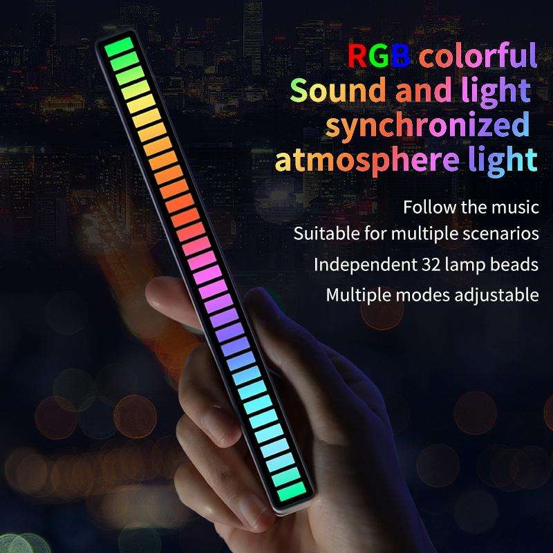 RGB Sound-controlled Rhythmic Response Lights Music Ambient LED Pick-up Lights Charging(16 Light+...
