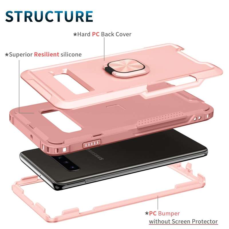 For Samsung Galaxy S10+ 3 in 1 PC + TPU Phone Case with Ring Holder(Pink)