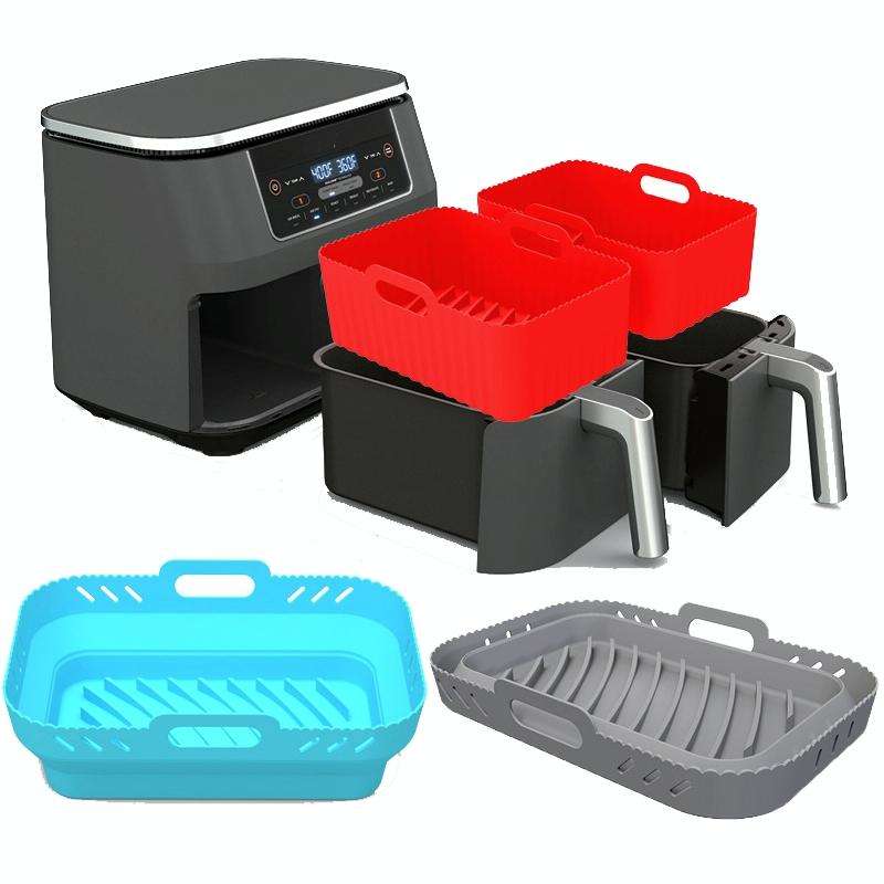 For Ninja DZ201 Air Fryer Silicone Mat Foldable Reusable Basket Tray(Black)