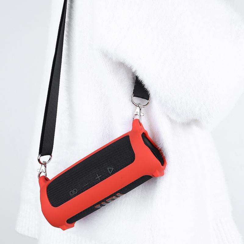 For JBL Flip 6 Bluetooth Speaker Portable Silicone Case with Shoulder Strap(Black)